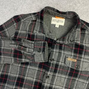 Field & Stream Mens Flannel Shirt Large Gray Black Red Plaid Long Sleeve Cotton